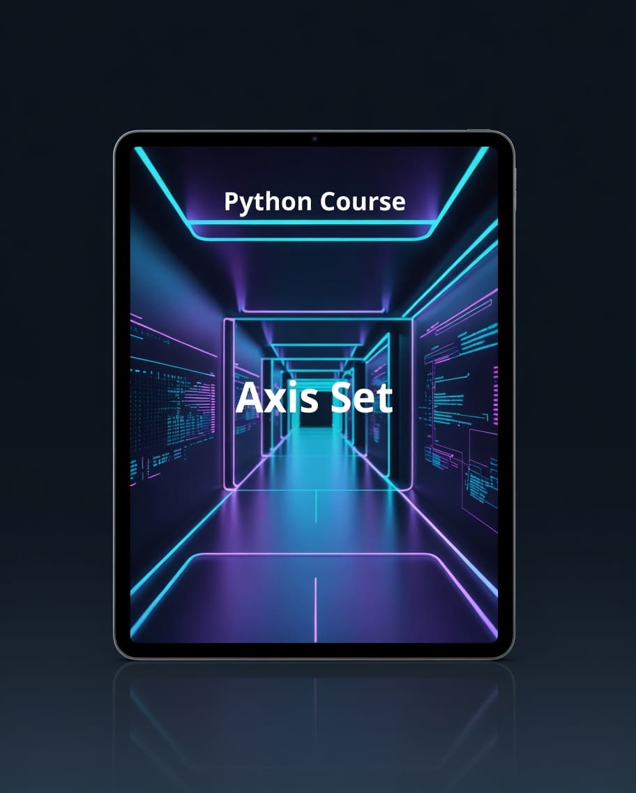 Tablet displaying a Python course with a futuristic design on a dark background