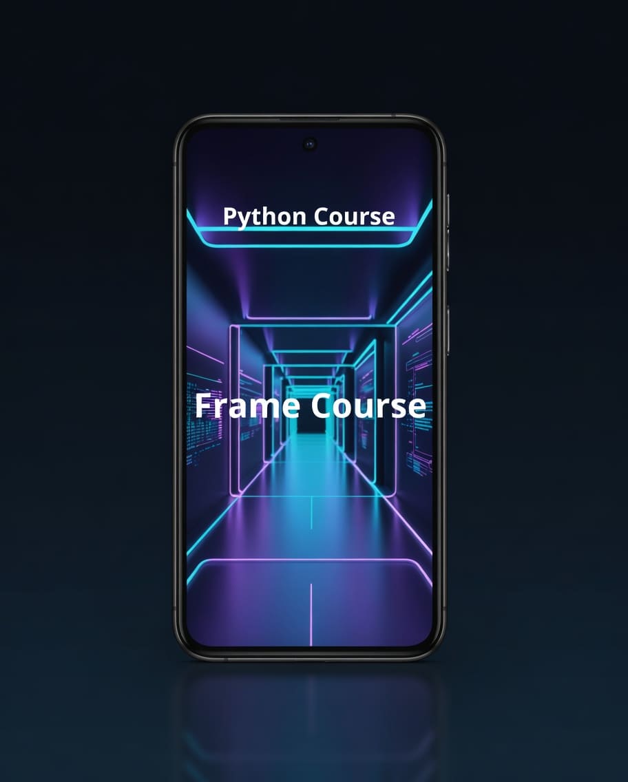 Phone displaying a Python course frame course on a dark background