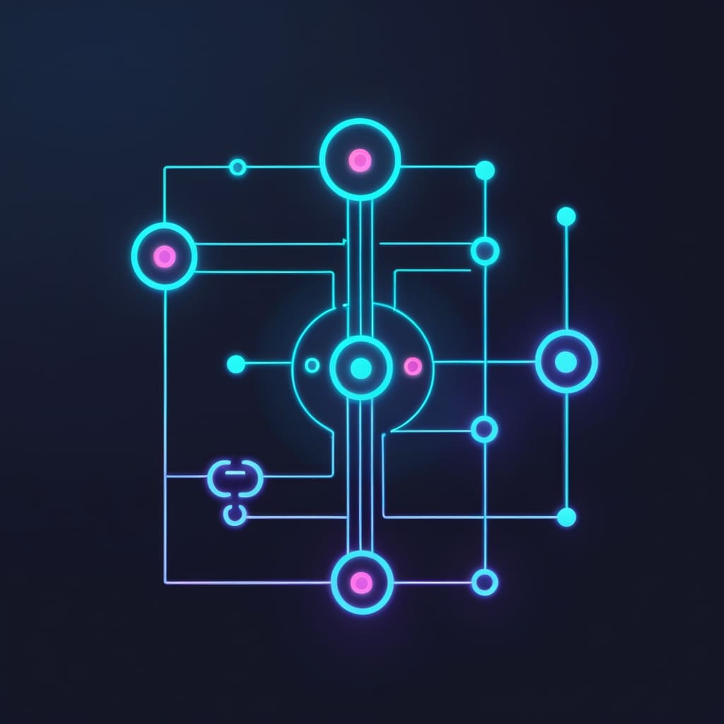 Neon circuit design on a dark background