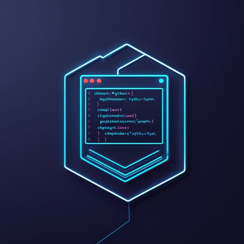 Neon blue computer screen with code on a dark background