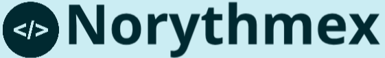 Norythmex logo with a stylized code symbol on a light blue background