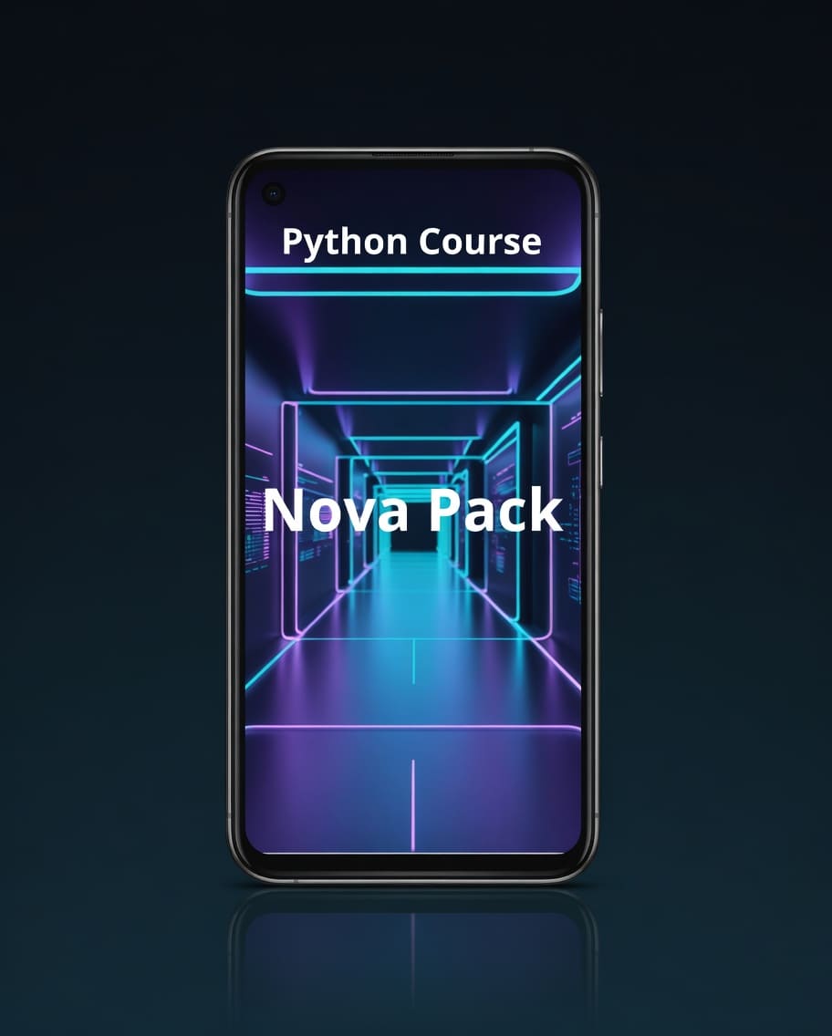 Phone displaying 'Python Course Nova Pack' on a dark background