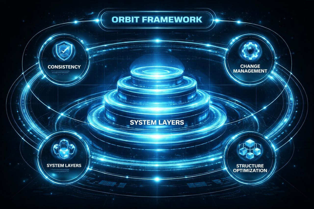 Orbit Framework diagram with system layers on a dark background