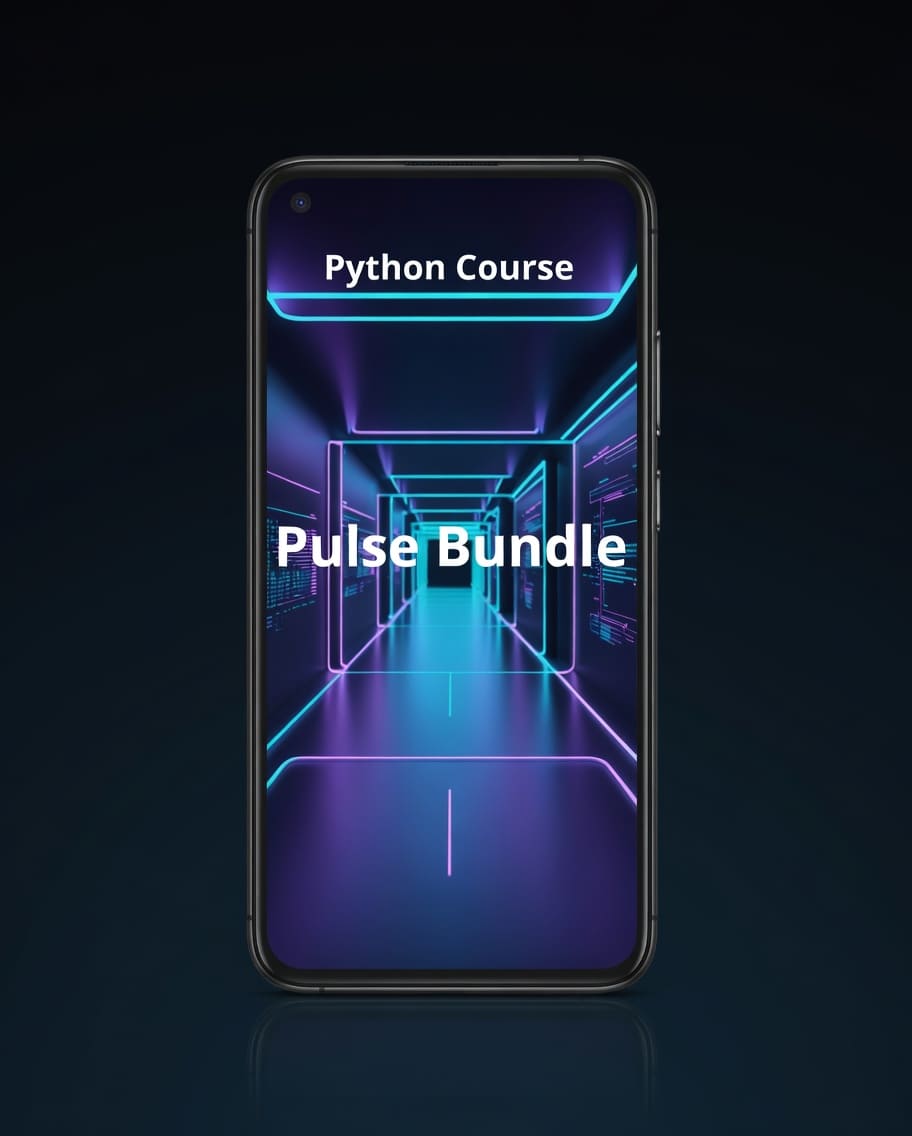 Phone screen displaying 'Python Course Pulse Bundle' on a dark background
