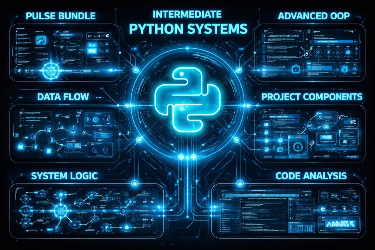 Holographic display of Python system components on a dark background