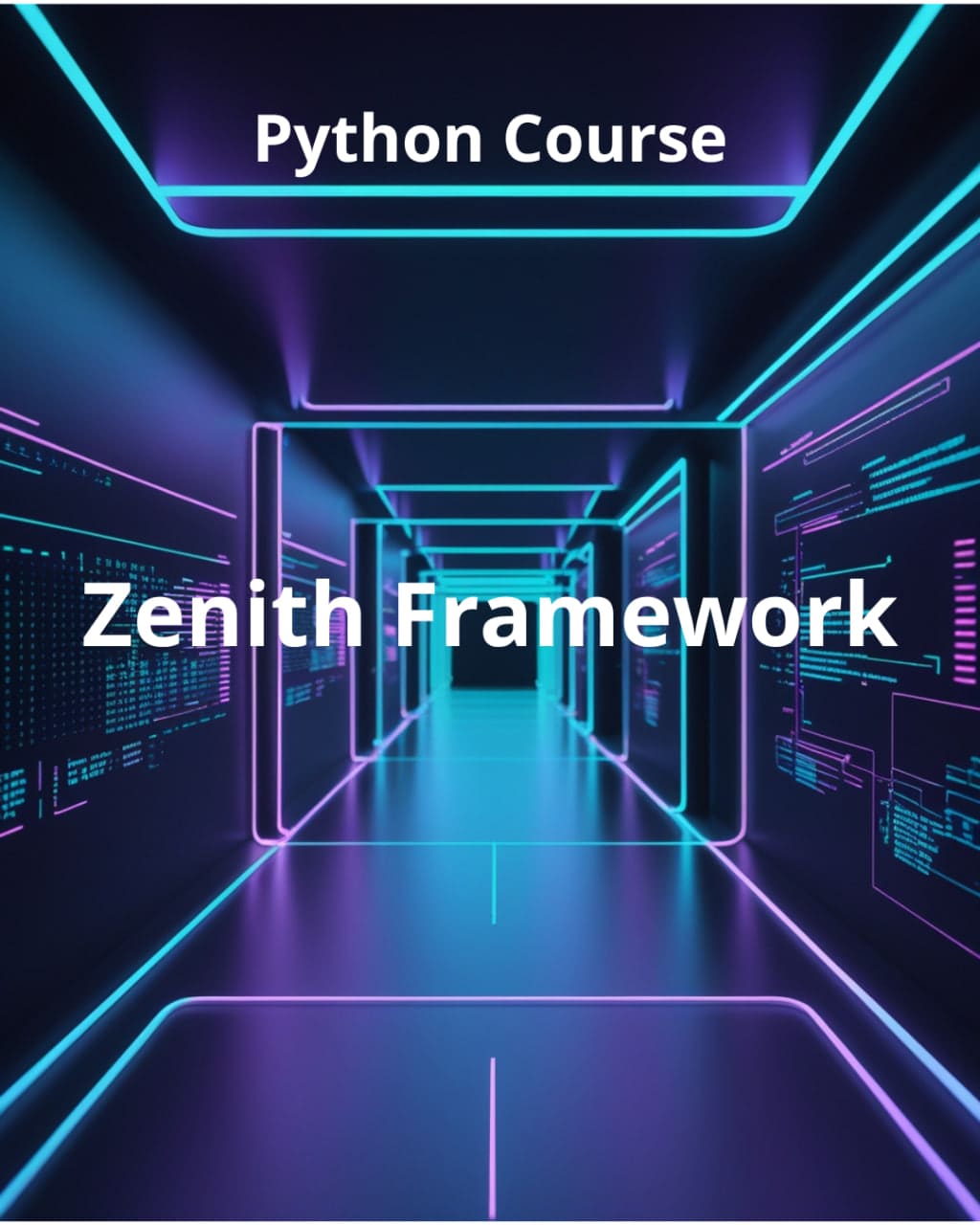 Python Course with Zenith Framework text on a futuristic corridor background